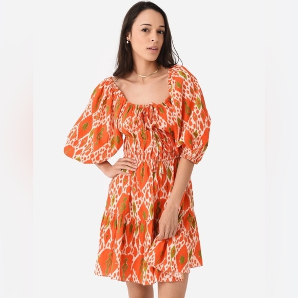 Charina Sarte Puff Sleeve Mini Dress – Colorful Resort/Vacation Cotton – Small